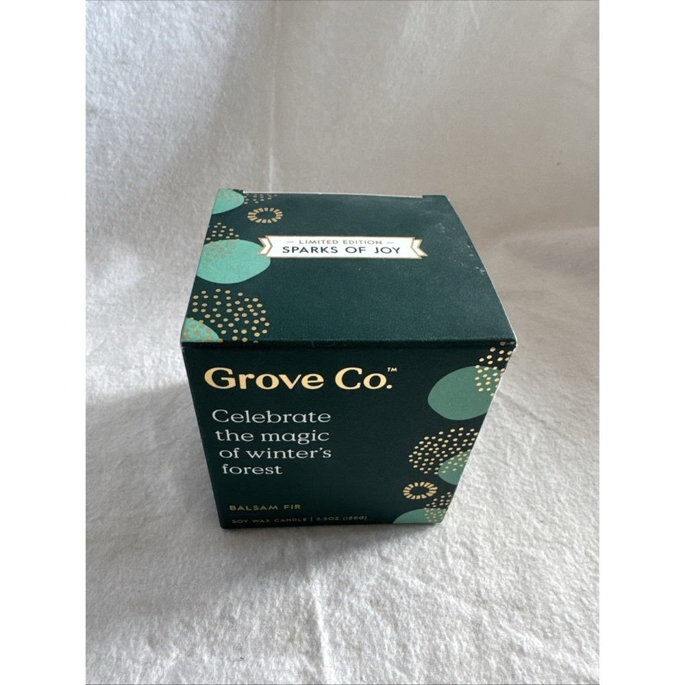 Grove Co. Sparks of Joy Candle Balsam Fir Soy Wax Candle 7.5oz NEW 30 Hour Burn